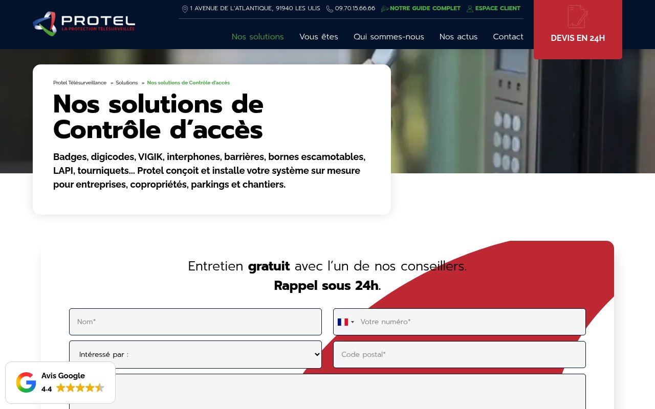 Apercu du site Protel Surveillance