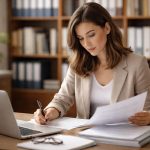 personne-bureau-documents-ordinateur-etageres