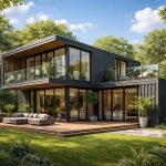 maison-moderne-containers-verdure-ciel-bleu