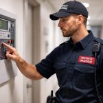agent-securite-incendie-panneau-couloir